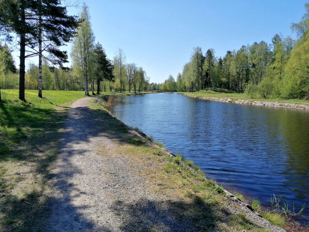 Spokojna ścieżka nad Bobrem wśród bujnej wiosennej zieleni